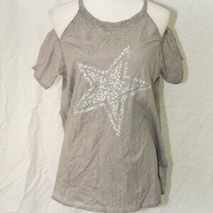 100% Cotton Peekaboo Cold Shoulder Top Torrid Womens Size 1 Gray Shirt Star